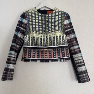 $305 Clover Canyon Top Neoprene Long Sleeve Multicolor Geometric Print Size XS